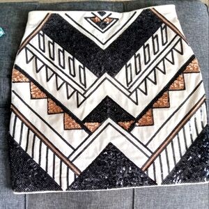 Geometric Sequin Skirt - Black, White, and Gold By Express. Size Xs Bnwt